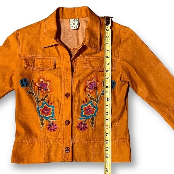Vintage Boho F. L. Malik Women’s Orange Floral Embroidered Jacket Size M READ - Picture 6 of 9